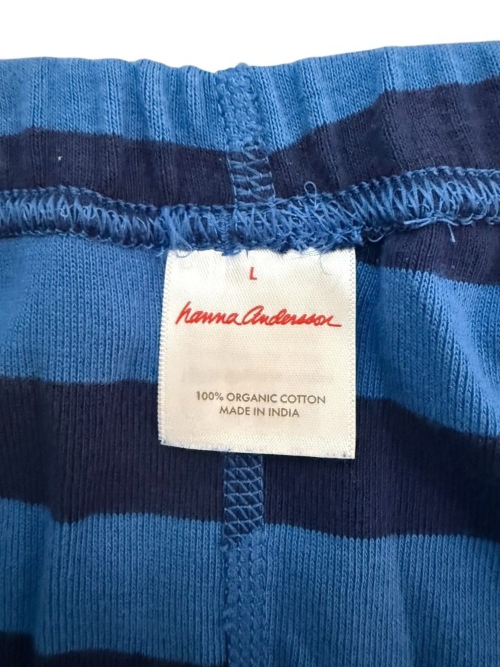 Hanna Andersson Adult Unisex Long John Pajama Pant L Blue Striped Organic Cotton - Picture 4 of 5